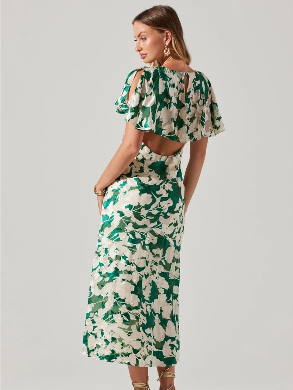 ASTR The Label Green Floral Open Back Maxi Dress Size S - Picture 2 of 2